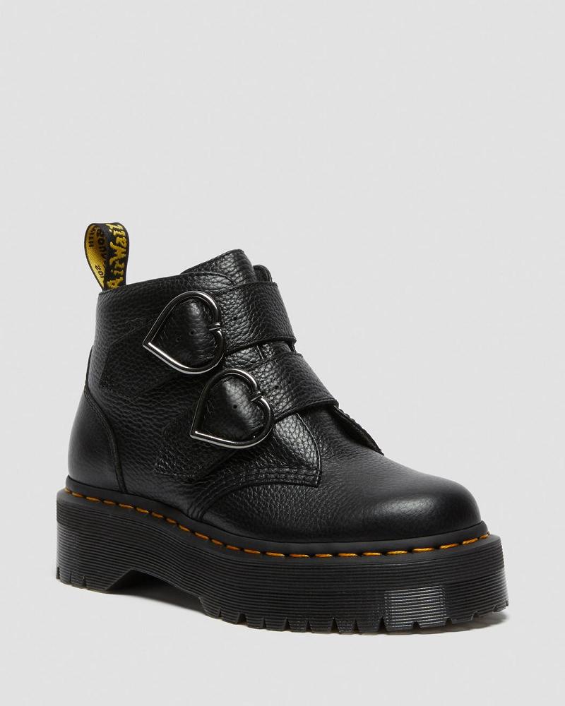 Dr Martens Devon Heart Leren Platform Laarzen Dames Zwart | NL 542JPQ